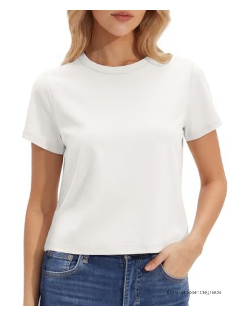 Cotton Blend Boxy Cropped Crewneck T-Shirt Short Sleeve Tee